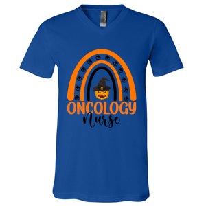 Oncology Nurse Spooky Halloween Pumpkin Rainbow Nursing Gift V-Neck T-Shirt