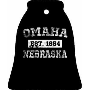 Omaha Nebraska T Est. 1854 Distressed Ceramic Bell Ornament