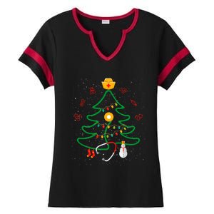 Oh Nursing Tree Stethoscope Christmas Tree Rn Nurse Doctor Gift Ladies Halftime Notch Neck Tee