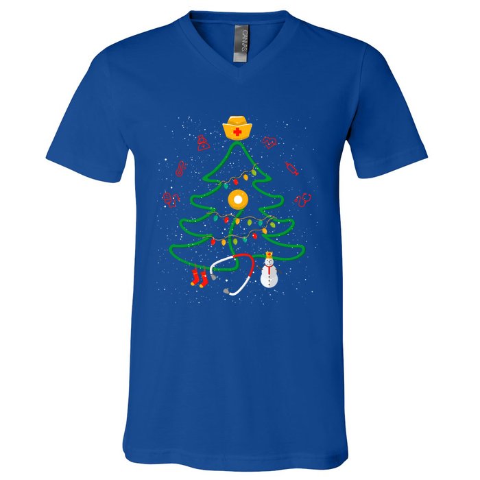 Oh Nursing Tree Stethoscope Christmas Tree Rn Nurse Doctor Gift V-Neck T-Shirt