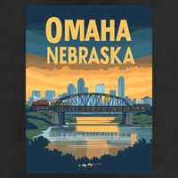 Omaha Nebraska Travel Poster 7 Panel Mesh Trucker Snapback Hat