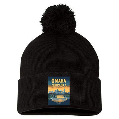 Omaha Nebraska Travel Poster Pom Pom 12in Knit Beanie