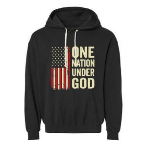 One Nation Under God Patriotic Christian USA Flag Garment-Dyed Fleece Hoodie