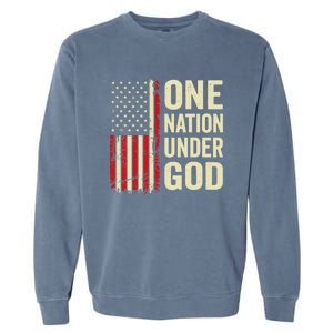 One Nation Under God Patriotic Christian USA Flag Garment-Dyed Sweatshirt