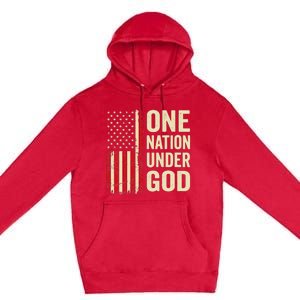 One Nation Under God Patriotic Christian USA Flag Premium Pullover Hoodie