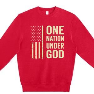 One Nation Under God Patriotic Christian USA Flag Premium Crewneck Sweatshirt