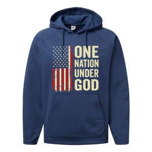 One Nation Under God Patriotic Christian USA Flag Performance Fleece Hoodie