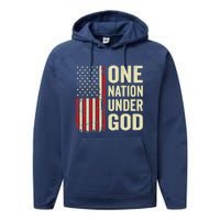 One Nation Under God Patriotic Christian USA Flag Performance Fleece Hoodie