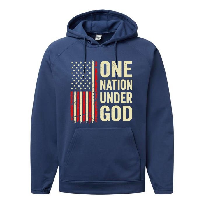 One Nation Under God Patriotic Christian USA Flag Performance Fleece Hoodie