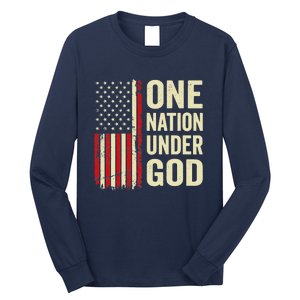 One Nation Under God Patriotic Christian USA Flag Long Sleeve Shirt