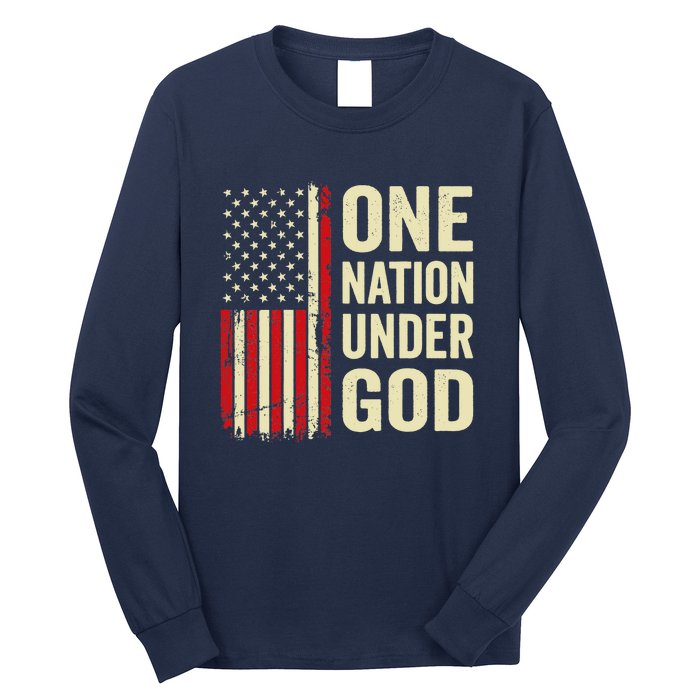 One Nation Under God Patriotic Christian USA Flag Long Sleeve Shirt