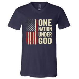 One Nation Under God Patriotic Christian USA Flag V-Neck T-Shirt