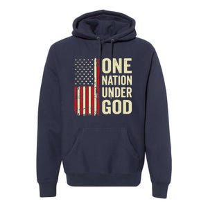 One Nation Under God Patriotic Christian USA Flag Premium Hoodie