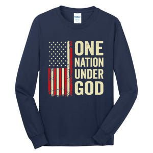 One Nation Under God Patriotic Christian USA Flag Tall Long Sleeve T-Shirt