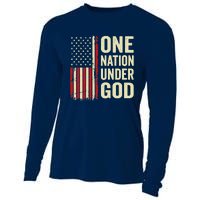 One Nation Under God Patriotic Christian USA Flag Cooling Performance Long Sleeve Crew