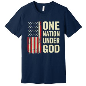 One Nation Under God Patriotic Christian USA Flag Premium T-Shirt