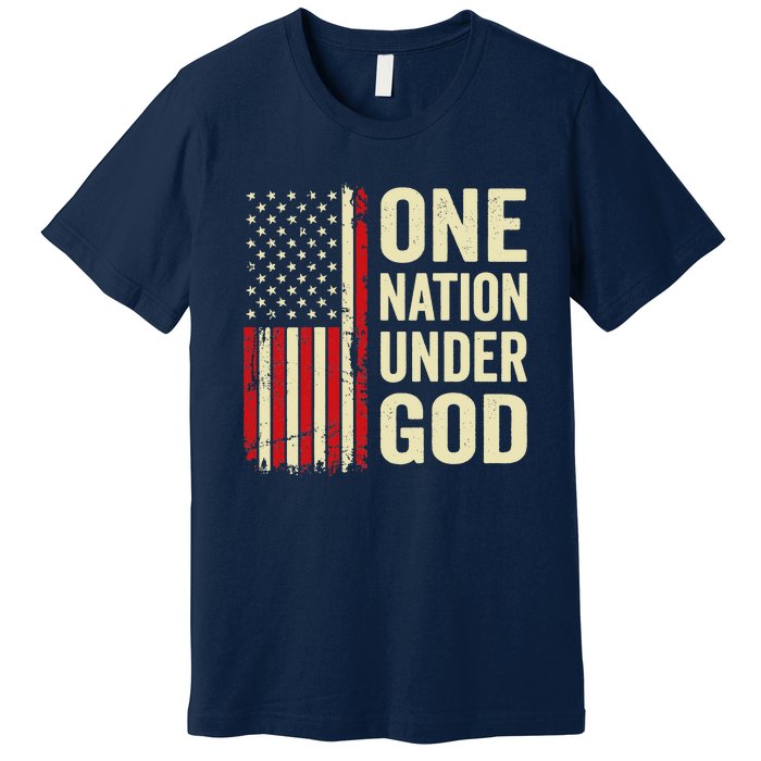 One Nation Under God Patriotic Christian USA Flag Premium T-Shirt