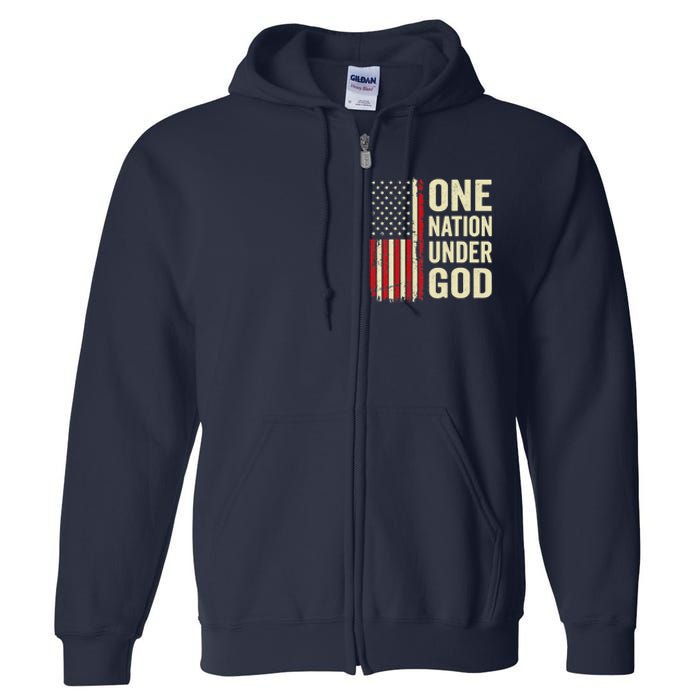 One Nation Under God Patriotic Christian USA Flag Full Zip Hoodie