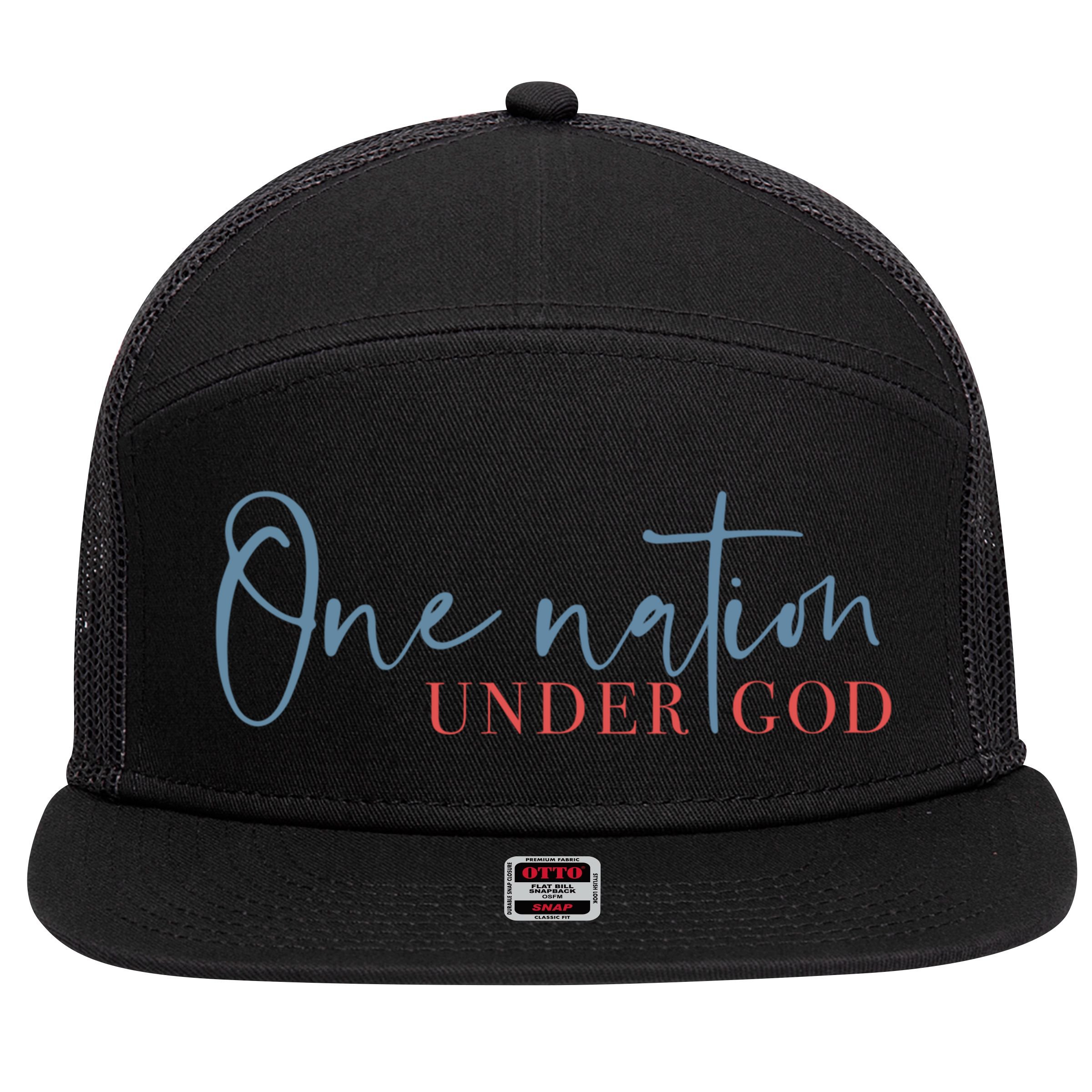One Nation Under God American Cross Gift 7 Panel Mesh Trucker Snapback Hat