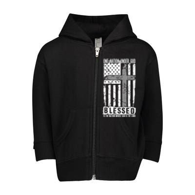 One Nation Under God Blessed American Flag Cool Gift Toddler Zip Fleece Hoodie