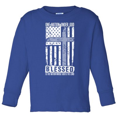 One Nation Under God Blessed American Flag Cool Gift Toddler Long Sleeve Shirt