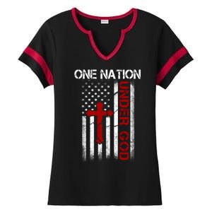 One Nation Under God American Christian Flag Ladies Halftime Notch Neck Tee