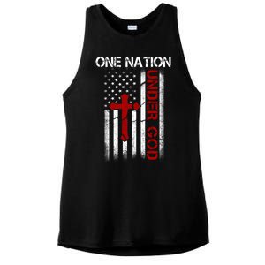 One Nation Under God American Christian Flag Ladies PosiCharge Tri-Blend Wicking Tank