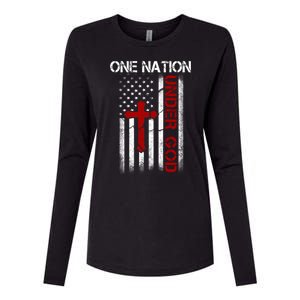 One Nation Under God American Christian Flag Womens Cotton Relaxed Long Sleeve T-Shirt