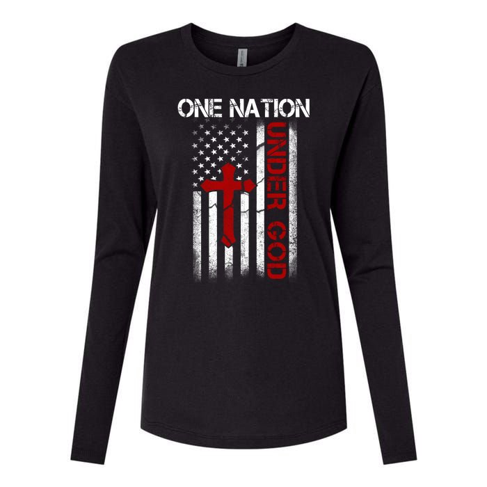 One Nation Under God American Christian Flag Womens Cotton Relaxed Long Sleeve T-Shirt