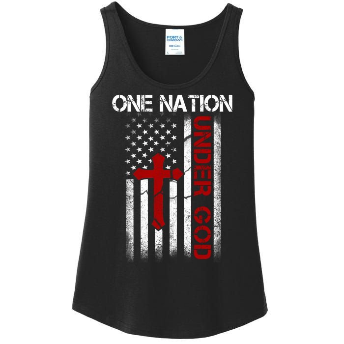 One Nation Under God American Christian Flag Ladies Essential Tank