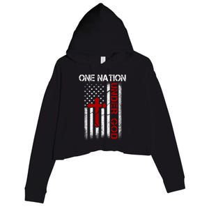 One Nation Under God American Christian Flag Crop Fleece Hoodie