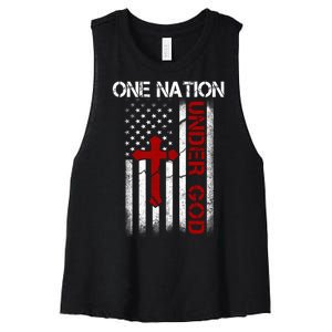 One Nation Under God American Christian Flag Women's Racerback Cropped Tank