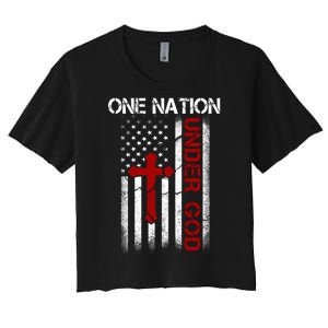 One Nation Under God American Christian Flag Women's Crop Top Tee