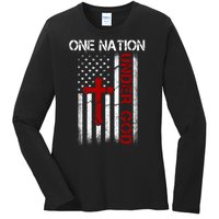 One Nation Under God American Christian Flag Ladies Long Sleeve Shirt