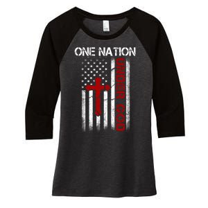 One Nation Under God American Christian Flag Women's Tri-Blend 3/4-Sleeve Raglan Shirt