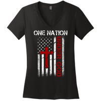 One Nation Under God American Christian Flag Women's V-Neck T-Shirt