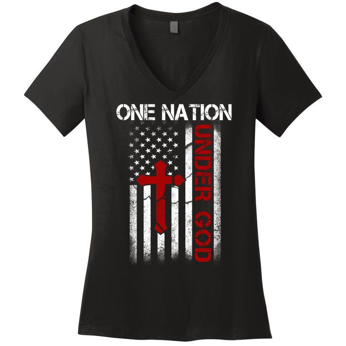 One Nation Under God American Christian Flag Women's V-Neck T-Shirt