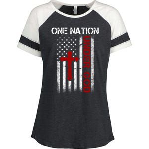 One Nation Under God American Christian Flag Enza Ladies Jersey Colorblock Tee