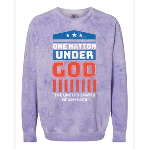 One Nation Under God Patriotic America Flag 4th Of July Gift Colorblast Crewneck Sweatshirt