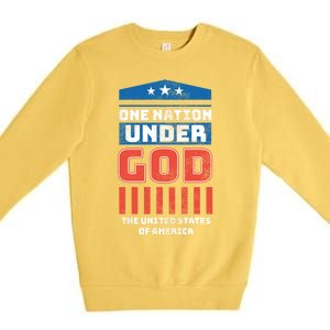 One Nation Under God Patriotic America Flag 4th Of July Gift Premium Crewneck Sweatshirt