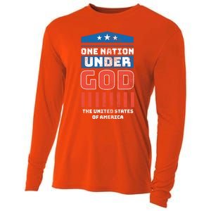 One Nation Under God Patriotic America Flag 4th Of July Gift Cooling Performance Long Sleeve Crew