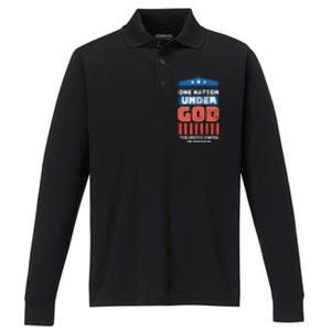 One Nation Under God Patriotic America Flag 4th Of July Gift Performance Long Sleeve Polo