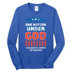 One Nation Under God Patriotic America Flag 4th Of July Gift Tall Long Sleeve T-Shirt