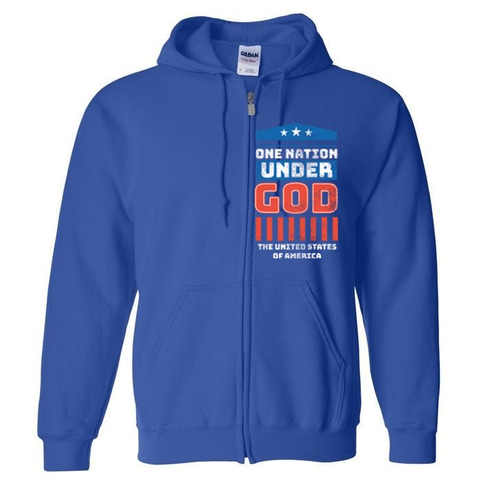 One Nation Under God Patriotic America Flag 4th Of July Gift Full Zip Hoodie