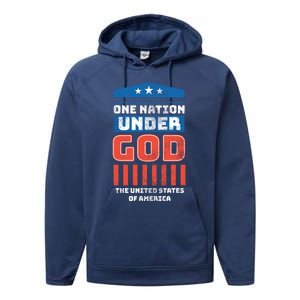 One Nation Under God Patriotic America Flag 4th Of July Gift Performance Fleece Hoodie