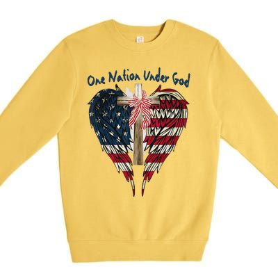 One Nation Under God Flag 4th Of July Patriotic Christian Premium Crewneck Sweatshirt