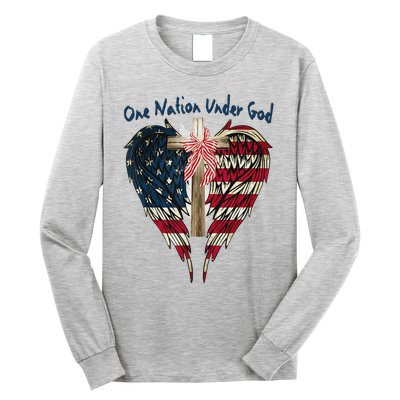 One Nation Under God Flag 4th Of July Patriotic Christian Long Sleeve Shirt