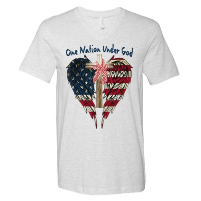 One Nation Under God Flag 4th Of July Patriotic Christian V-Neck T-Shirt