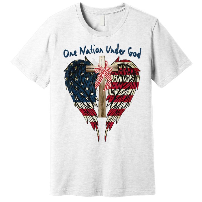 One Nation Under God Flag 4th Of July Patriotic Christian Premium T-Shirt