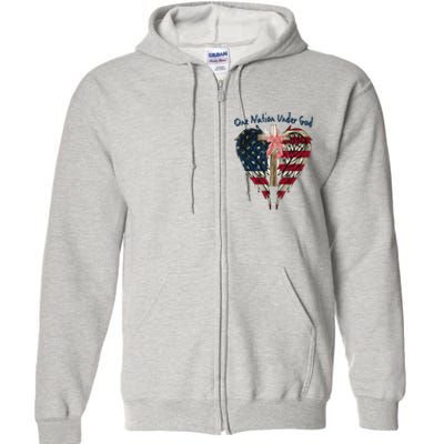 One Nation Under God Flag 4th Of July Patriotic Christian Full Zip Hoodie